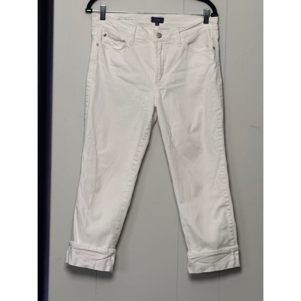 NYDJ Womens Dayla Wide Cuff Capri White Denim Jeans Lift Tuck Technology Size 10